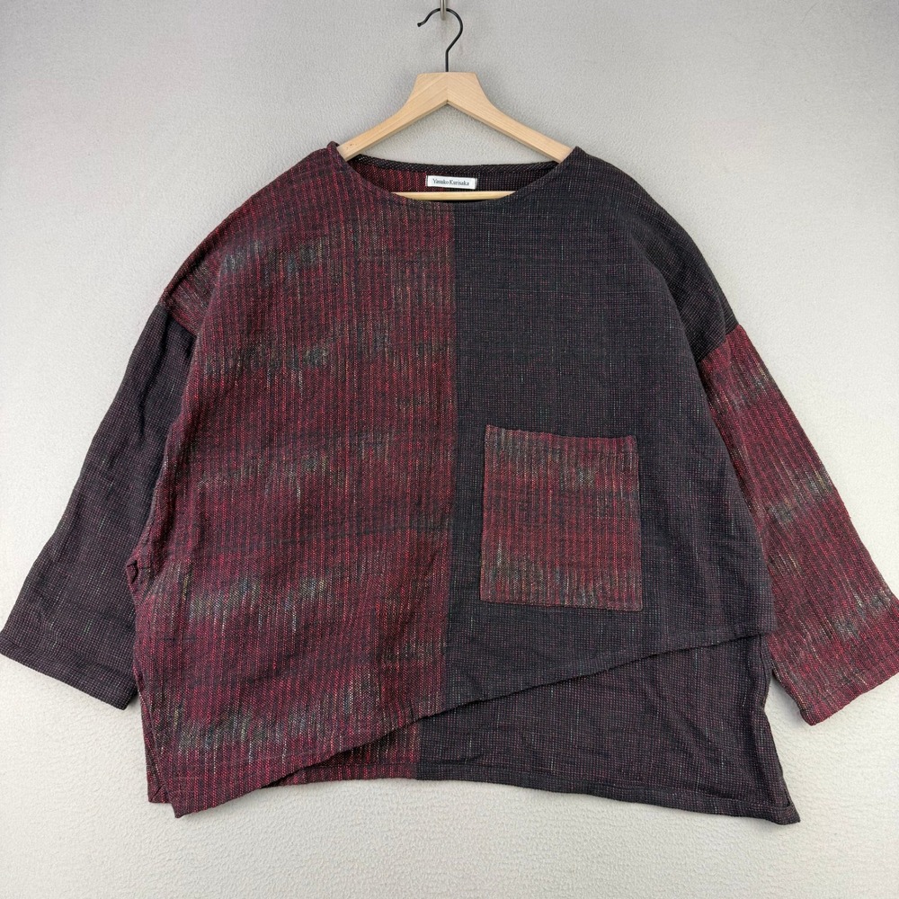 Yasuko Kurisaka Asymmetric Blouse Women Red Black Art To Wear Pocket Lagenlook